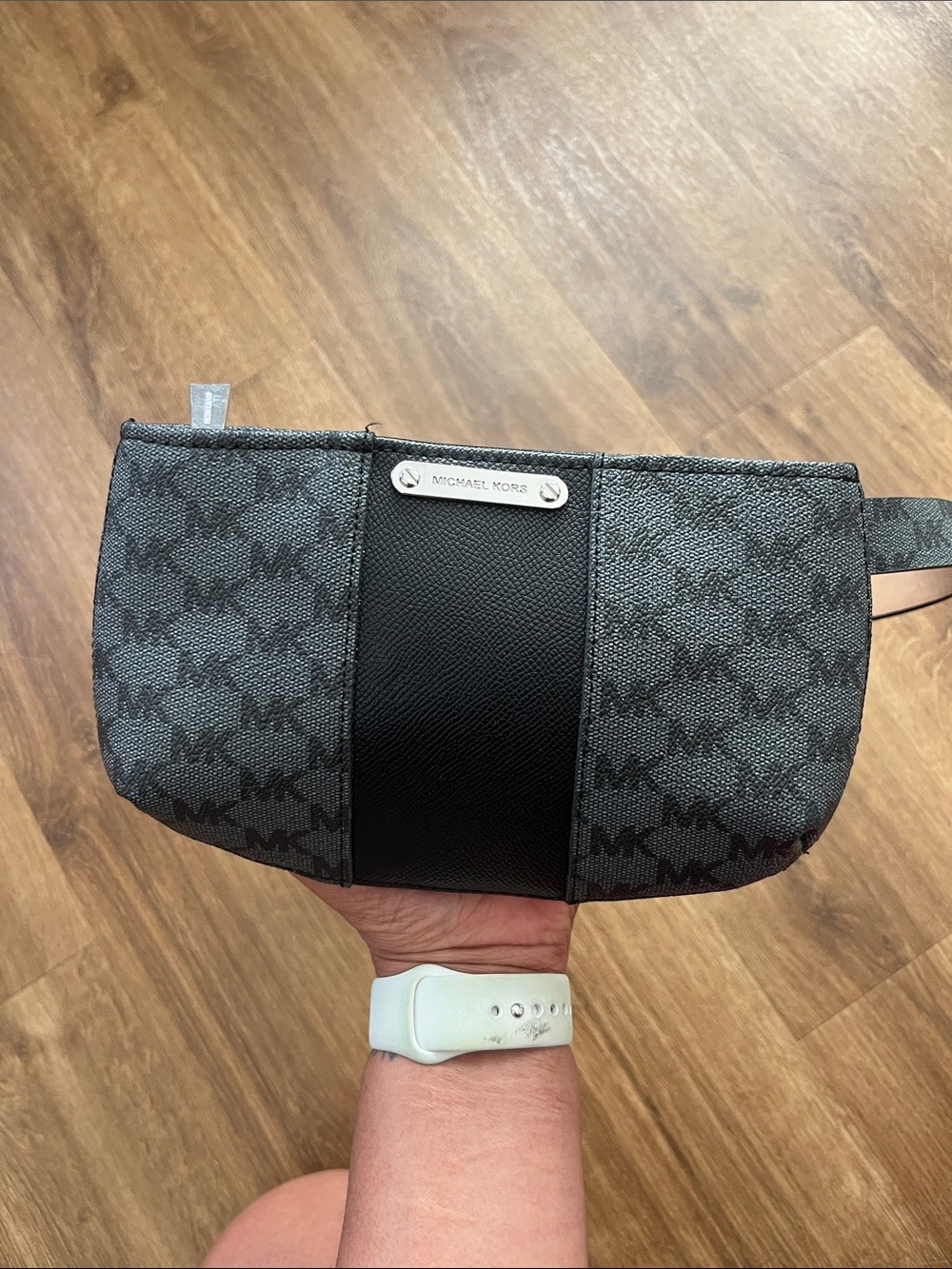 Michael Kors Black Logo Fannypack/Crossbody with Silver Hardware